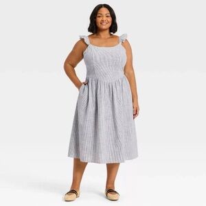 Universal Thread NWT Blue Striped A-Line Sleeveless Midi Dress Size 3X